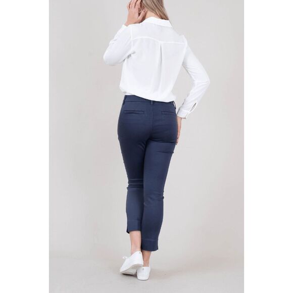 Level 99 Navy Francis Lacey Double Welt Zip Trouser Size 32 P Ankle Slit Stretch - Picture 2 of 12